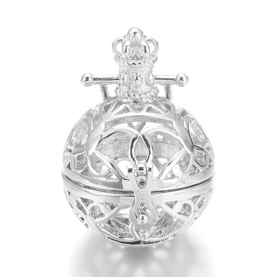 Латунные подвески с ажурной резьбой, для ожерелья, полый круглый, без кадмия и без свинца, 34x27x3 мм, отверстие : 9x4 мм