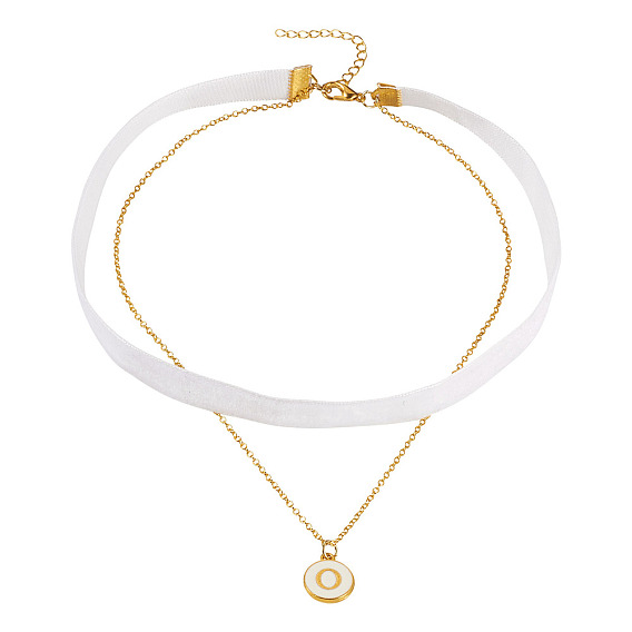 Плоские круглые подвески с буквой О из сплава и эмали для женщин, однослойные ожерелья из бархатной ленты с латунной цепочкой, белые