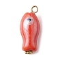 Handmade Porcelain Pendants, with 304 Stainless Steel Findings, Fish with Evil Eye Charms