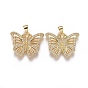 Brass Micro Pave Cubic Zirconia Pendants, Butterfly, Clear