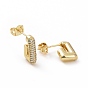 Clear Cubic Zirconia Rectangle Stud Earrings, Brass Jewelry for Woman