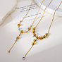 304 Stainless Steel Pave Clear Cubic Zirconia Flower Pendant Y Necklaces for Women
