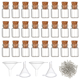 Nbeads 100Pcs Small Mini Glass Bottles Jars with Cork Stoppers, Wishing Bottle, 100Pcs Eye Screws and 4Pcs Small Funnels