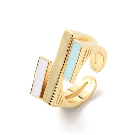 Rectangle Rack Plating Brass Enamel Cuff Ring for Women, Wide Band Open Finger Ring, Lead Free & Cadmium Free