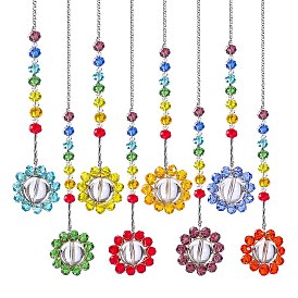 Glass Colorful Beads & Flower Hanging Ornaments, Window Rainbow Maker Hanging Suncatcher for Home Garden Porch Decoration