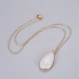 Ожерелья с подвесками из натуральных драгоценных камней в форме слезы, с медными кабельными цепями и застежками из латуни, упаковочная коробка