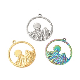 Ion Plating(IP) 304 Stainless Steel Pendants, Ring with Mountain & Sun Charms