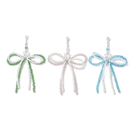 Bowknot Glass Beaded Pendant Decoration, Stainless Steel Lobster Claw Clasps Charm for Bag Ornaments