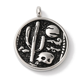 304 подвески из нержавеющей стали, плоский круглый с подвеской в виде черепа