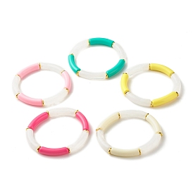 Acrylic Tube Beaded Stretch Bracelets, with Brass Beads