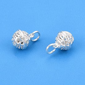 925 Sterling Silver Hollow Flower Round Ball Charms, with Jump Rings