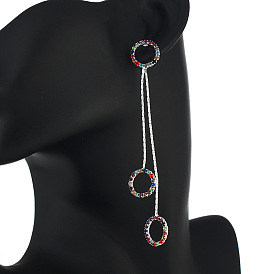 Fashionable Circle Tassel Water Diamond Claw Chain Earrings (E651)