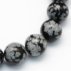 Flocon de neige naturelle perles rondes obsidienne brins