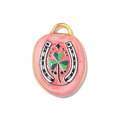 304 нержавеющей стальной эмали подвески, овальный с подвеской в виде подковы и клевера, реальный 18 k позолоченный, ионное покрытие (ip), долговечный