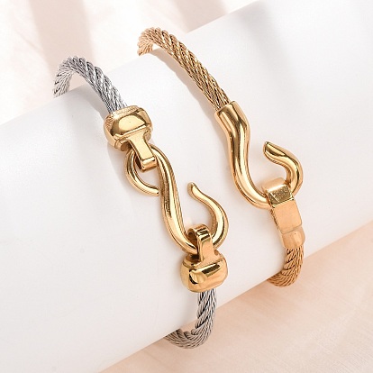 304 Stainless Steel Twisted Rope Cuff Bangles with S Clasps for Women