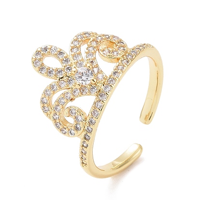 Clear Cubic Zirconia Crown Open Cuff Ring, Brass Jewelry for Women, Cadmium Free & Lead Free