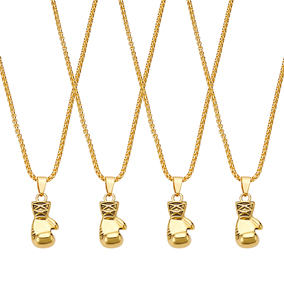 4 шт. ожерелья с подвесками в виде боксерских перчаток из сплава, с железными цепями