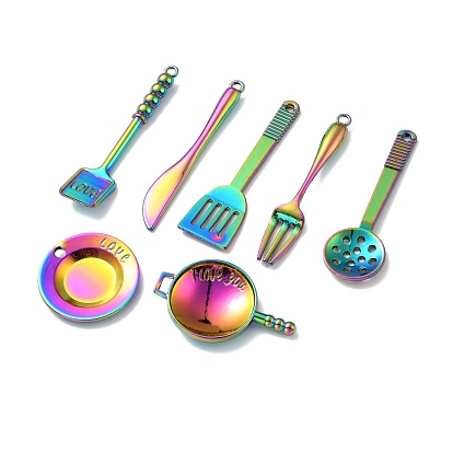 Rainbow Color Alloy Pendants, Mixed Shapes