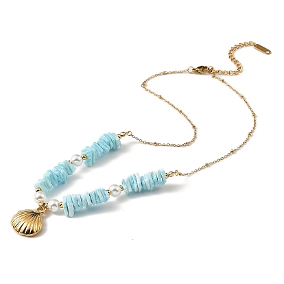 304 ожерелья с подвесками в форме ракушек из нержавеющей стали, Ожерелья из окрашенных в голубой цвет ракушек и искусственного жемчуга для женщин