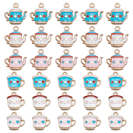 30 шт 6 стили подвески из сплава эмали, Подвески для чайников и чашек, золотой свет