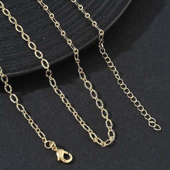 3MM Brass Textured Oval Link Chain Necklaces for Women, Long-Lasting Plated
