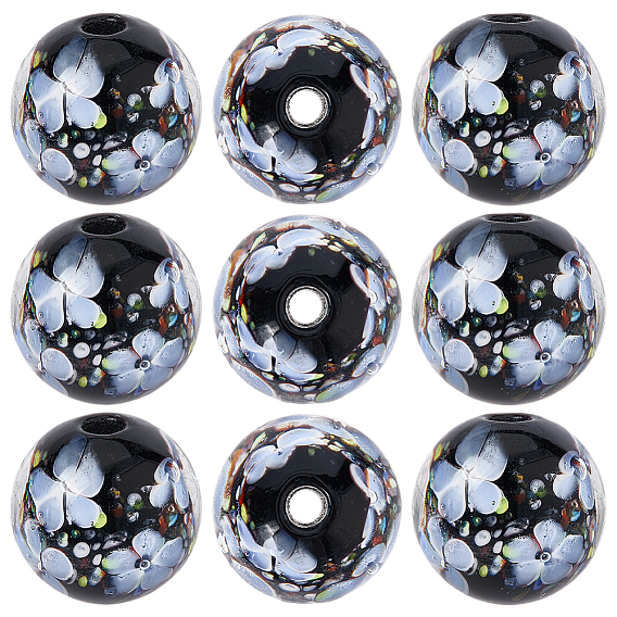 10 шт. бусин ручной работы с внутренними цветами в виде лампворка, круглые