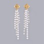 Dangle Earrings, with Handmade Glass and Brass Beaded Chains, ABS Plastic Imitation Pearl and 304 Stainless Steel Stud Earring Findings, Square