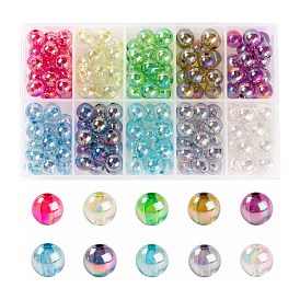 160Pcs 10 Colors Transparent Acrylic Beads, AB Color Plated, Round