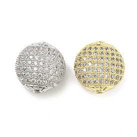 Brass Beads, with Clear Cubic Zirconia, Flat Round