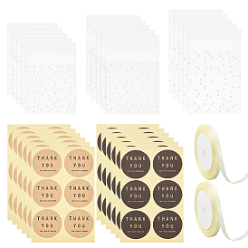 Круглая точка спасибо самоклеящиеся бумажные подарочные бирки наклейки, с прямоугольными матовыми пластиковыми целлофановыми пакетами, Полиэфирная лента