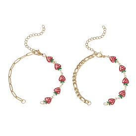 2шт. 2 стили латунный эмалированный красный клубничный браслет-цепочка для изготовления, с 304 цепями из нержавеющей стали и 304 застежками из лобстера из нержавеющей стали
