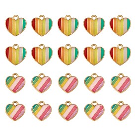 20Pcs Alloy Enamel Pendants, Golden, Heart with Rainbow Pattern