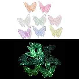 Luminous Transparent Acrylic Beads, with Glitter Powder, Glow in the Dark Beads, Butterfly