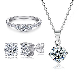 Fashionable S925 Sterling Silver Jewelry Set with Round Cubic Zirconia for Women