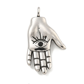 316 Surgical Stainless Steel Pendants, with Rhinestone, Hand with Eye Charm