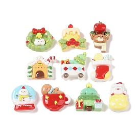 Christmas Opaque Resin Decoden Cabochons, Gingerbread Man & Christmas Wreath & Snowman, Mixed Shapes