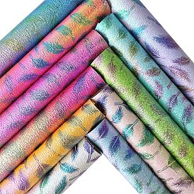 Rainbow Feather Pattern PU Leather Fabric, for DIY Crafts, Rectangle