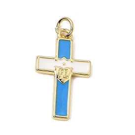 Colgantes de esmalte de bronce, Cruz con amuletos de la palabra fe, chapado en rack, larga duración plateado, sin plomo y cadmio, real 18 k chapado en oro