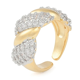 Twist Brass Micro Pave Clear Cubic Zirconia Open Cuff Ring for Women