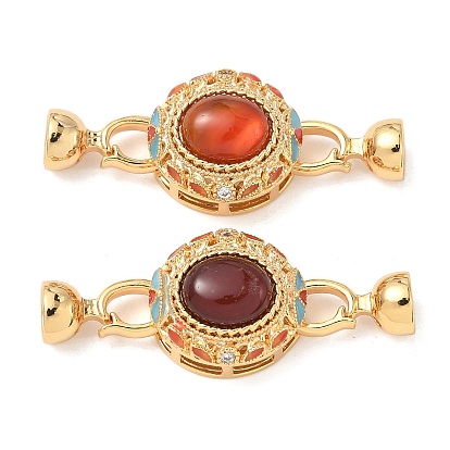 Латунное микропейв, прозрачный кубический цирконий, складные застежки, без кадмия, без никеля и без свинца, с натуральным сердоликом и эмалью, овальные