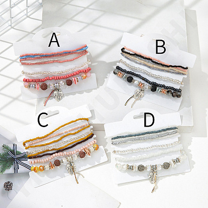 Boho Forest Glass Crystal Pendant Bracelet for Women, Multi-layered Couple BFF Handmade Jewelry Gift