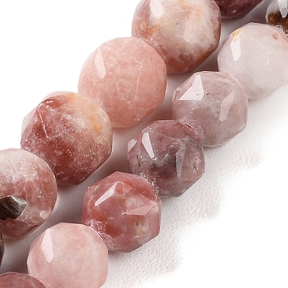 Натуральные нити из яшмы в цвету сливы, граненые, бусины с двойным сердечком и звездочкой