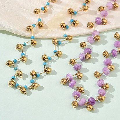 304 Женские ожерелья из нержавеющей стали и бусин с драгоценными камнями, золотые