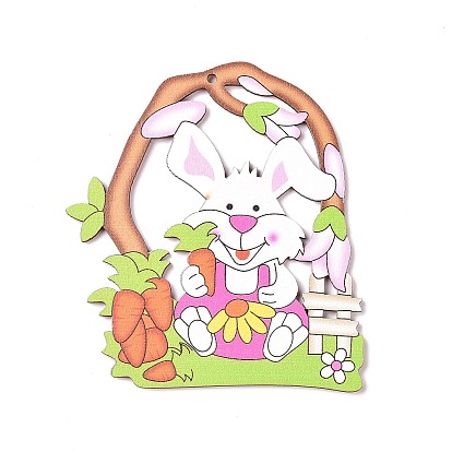 Easter Wood Big Pendants, Rabbit with Carrot Charm
