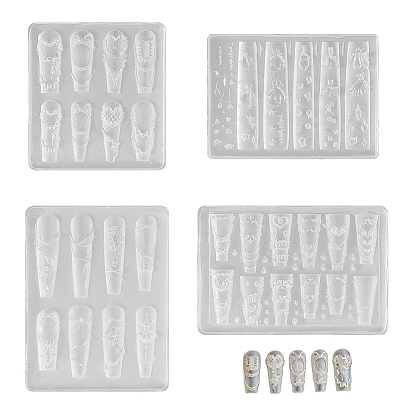 4Pcs 4 Styles Silicone Molds, Carved Mold, For Nail Art Tips Decoration
