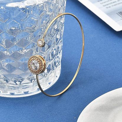 Латунные браслеты-манжеты с микропаве из кубического циркония для женщин, плоско-круглые