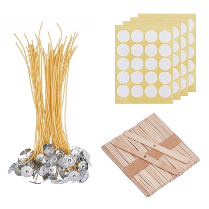 DIY Candle Making, with Birch Wood Craft Ice Cream Sticks, Double-faced Self-adhesive Paper Stickers and Candle Wick