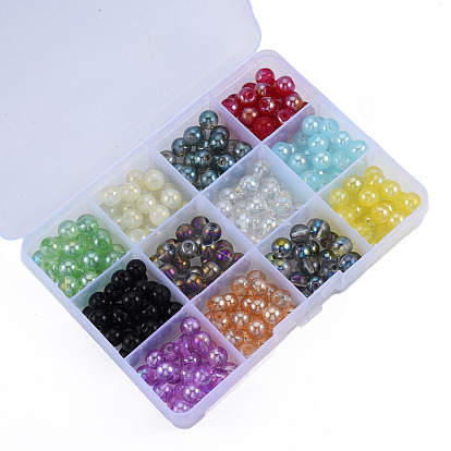 300Pcs 12 Color Electroplate Glass Beads, Round