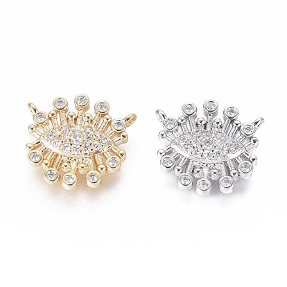 Brass Micro Pave Cubic Zirconia Charms, Evil Eye, Clear