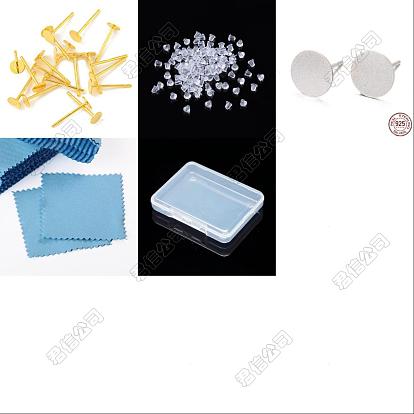 12 piezas 2 colores 925 hallazgos para aretes con almohadilla plana de plata esterlina, Con 20 piezas de tuercas de plástico para orejas y 1 pieza de paño de gamuza cuadrado para pulir plata